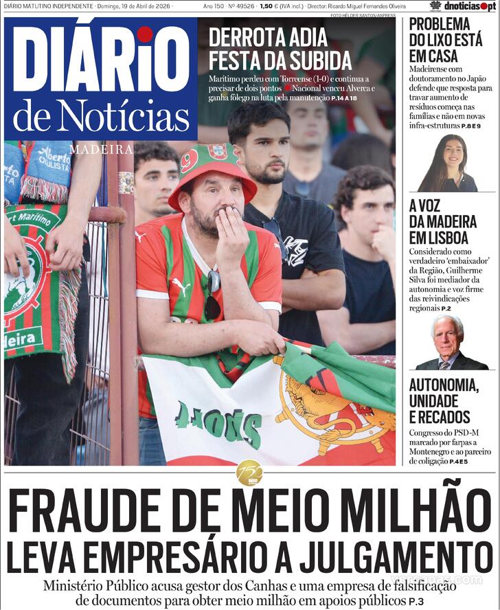 Capa Di�rio de Not�cias da Madeira - 2026-04-19