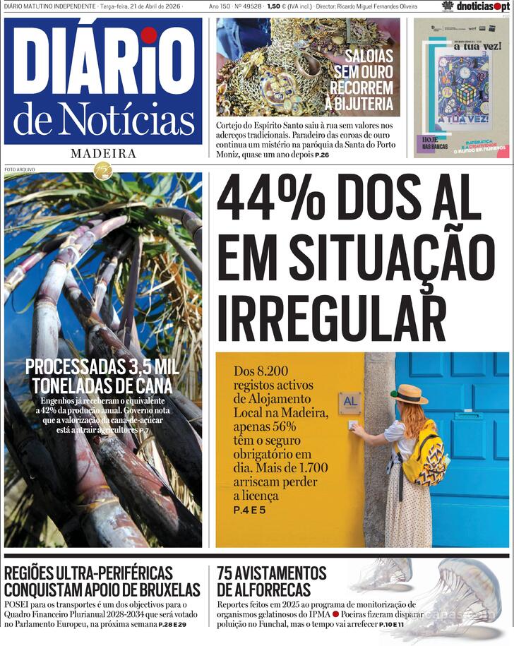 Capa Di�rio de Not�cias da Madeira - 2026-04-21