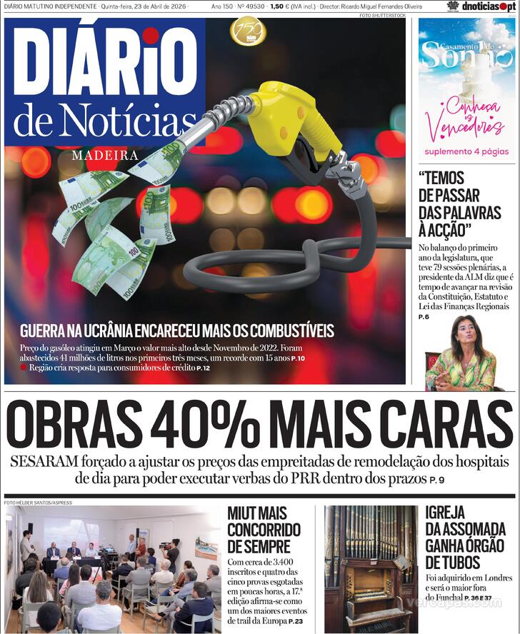 Capa Di�rio de Not�cias da Madeira - 2026-04-23