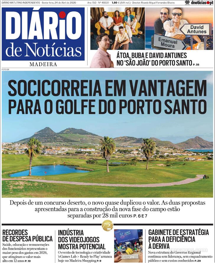 Capa Di�rio de Not�cias da Madeira - 2026-04-24