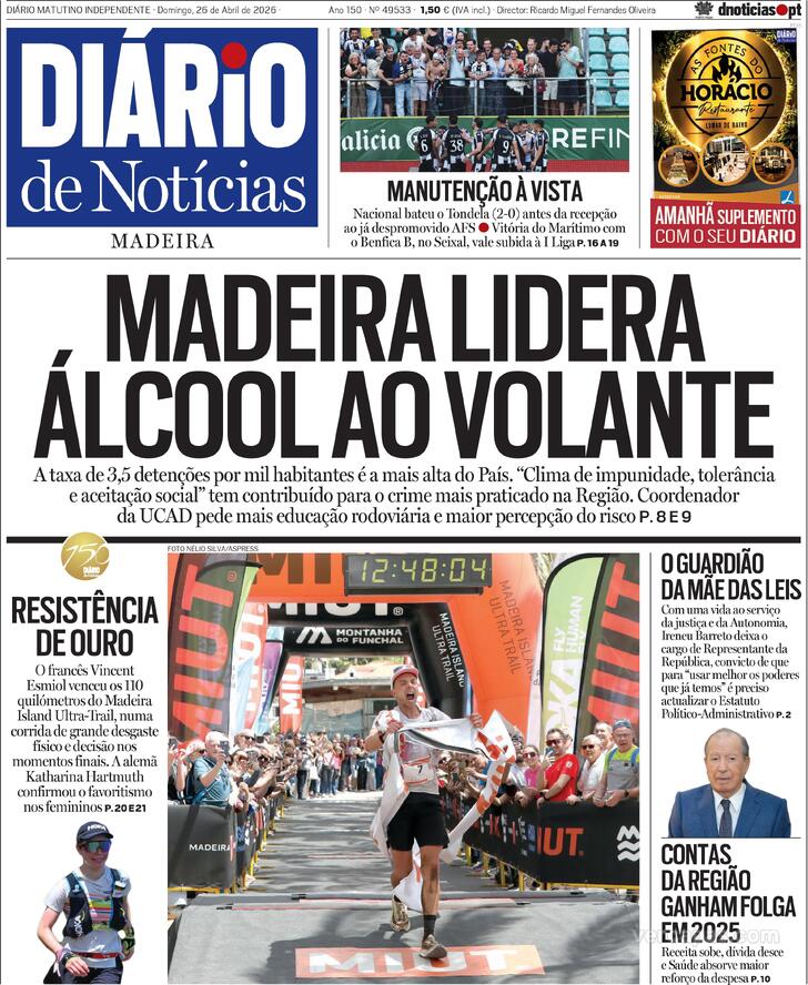 Capa Di�rio de Not�cias da Madeira - 2026-04-26