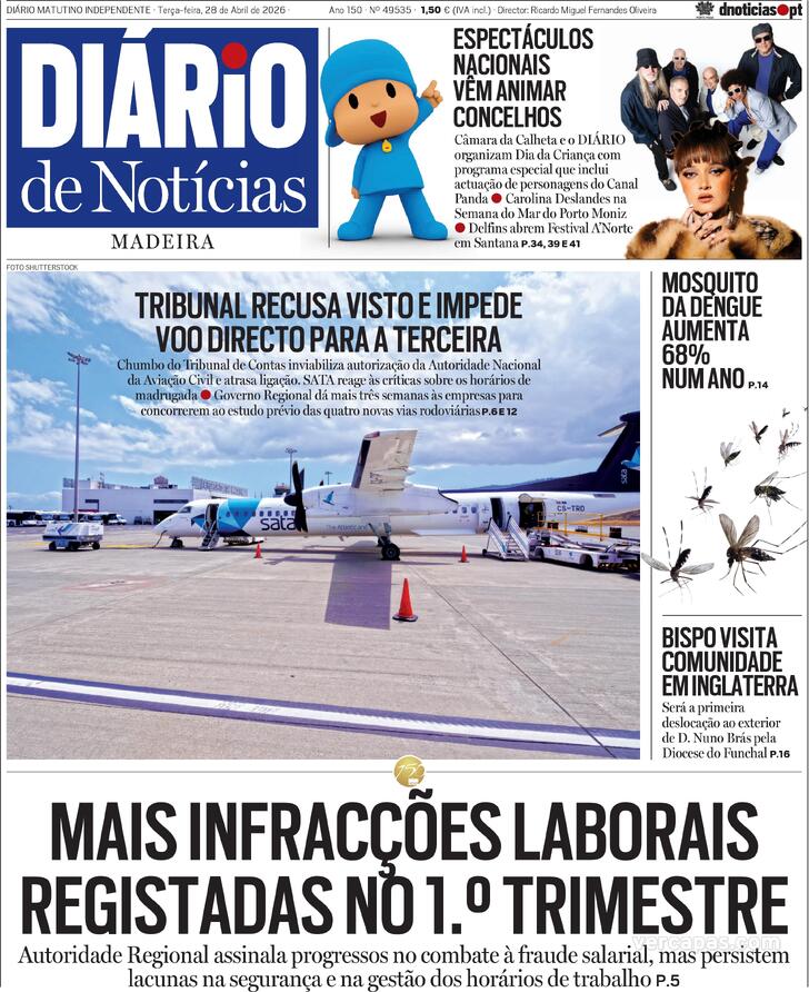 Capa Di�rio de Not�cias da Madeira - 2026-04-28