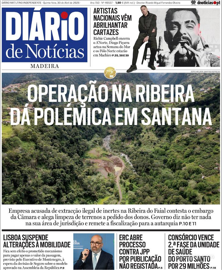 Capa Di�rio de Not�cias da Madeira - 2026-04-30