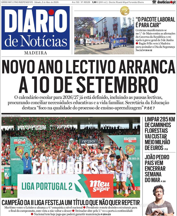 Capa Di�rio de Not�cias da Madeira - 2026-05-02