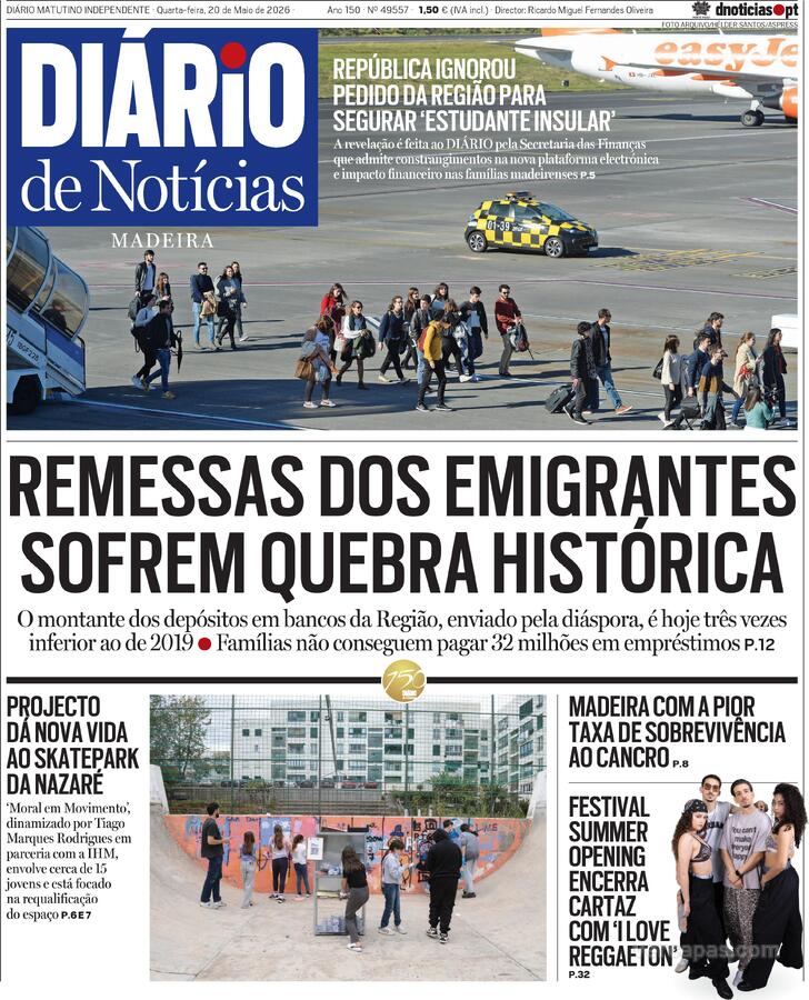 Capa Di�rio de Not�cias da Madeira - 2026-05-20