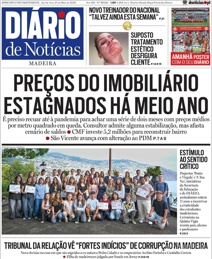 Capa Di�rio de Not�cias da Madeira - 2026-05-21