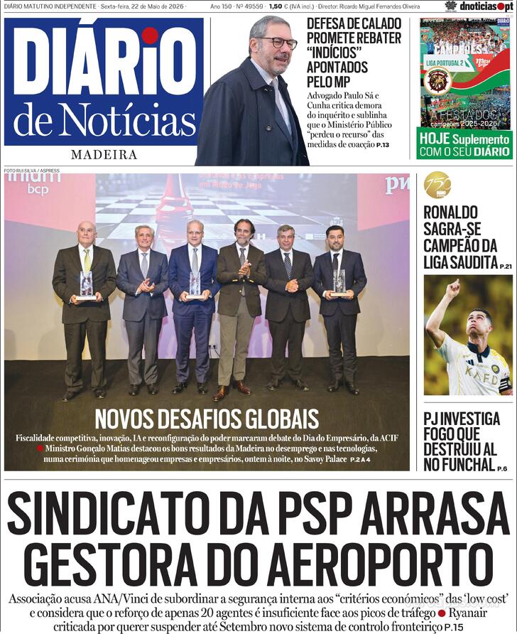 Capa Di�rio de Not�cias da Madeira - 2026-05-22