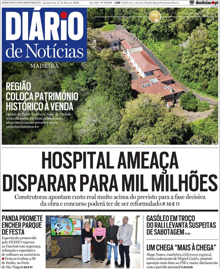 Capa Di�rio de Not�cias da Madeira - 2026-05-27