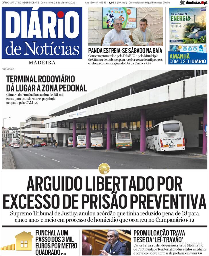 Capa Di�rio de Not�cias da Madeira - 2026-05-28