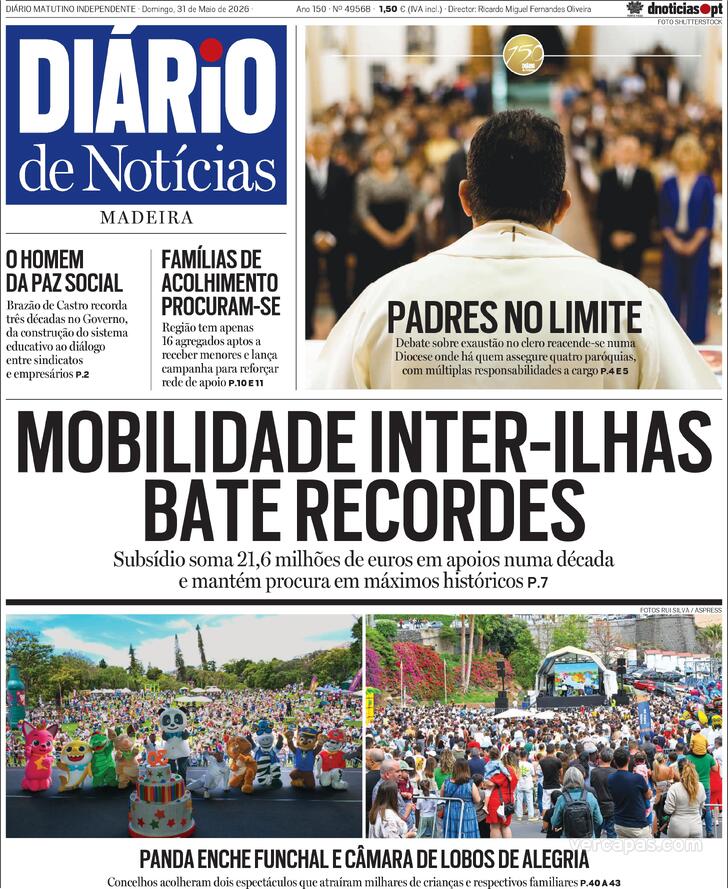 Capa Di�rio de Not�cias da Madeira - 2026-05-31