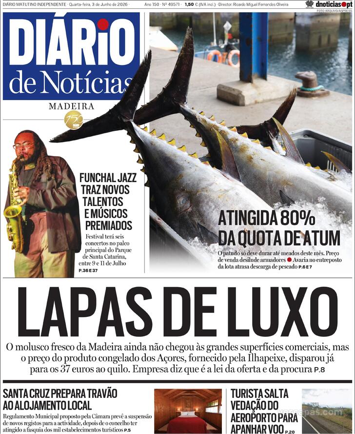 Capa Di�rio de Not�cias da Madeira - 2026-06-03
