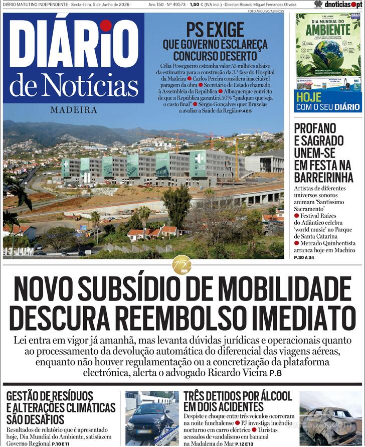 Capa Di�rio de Not�cias da Madeira - 2026-06-05