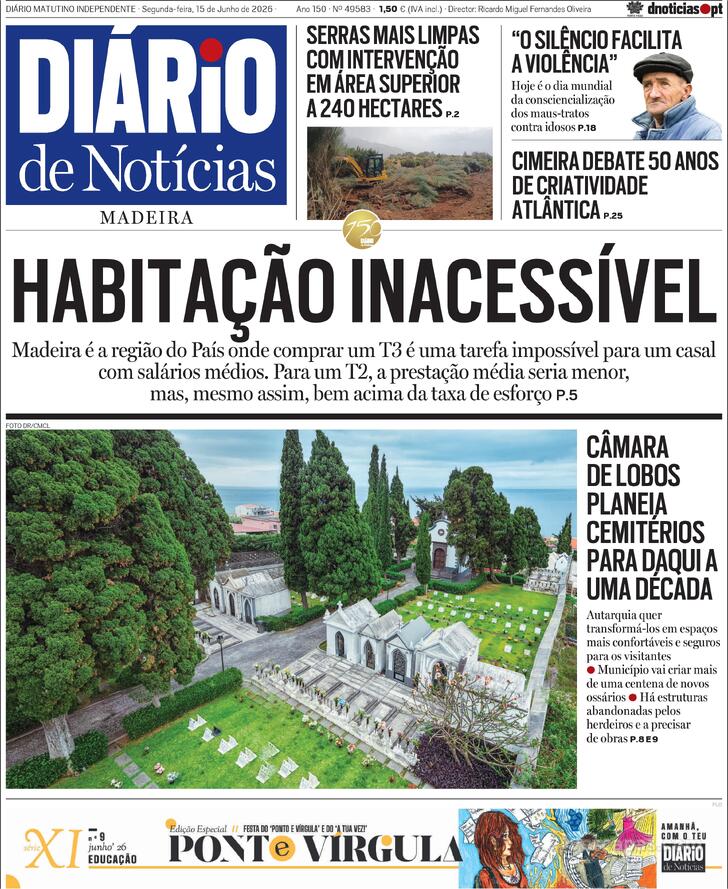 Capa Di�rio de Not�cias da Madeira - 2026-06-15