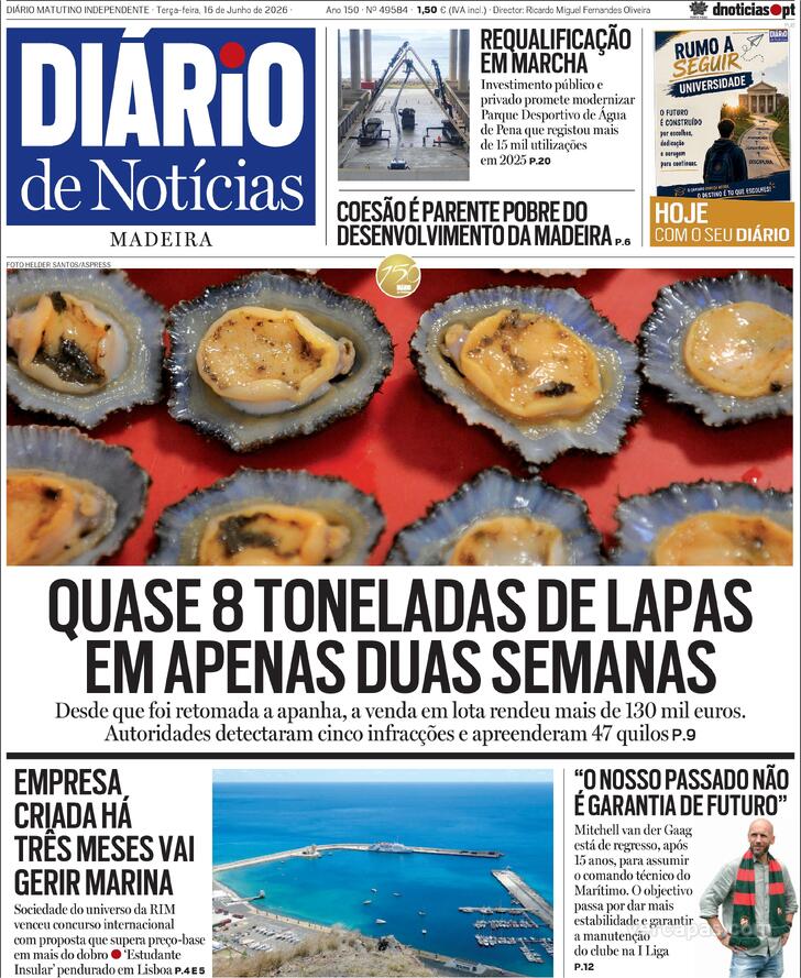 Capa Di�rio de Not�cias da Madeira - 2026-06-16