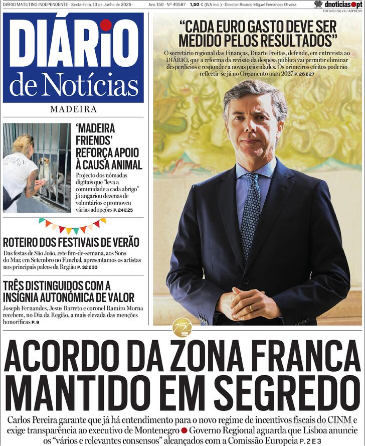 Capa Di�rio de Not�cias da Madeira - 2026-06-19