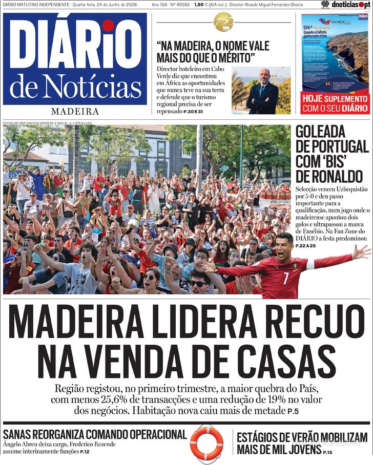 Capa Di�rio de Not�cias da Madeira - 2026-06-24