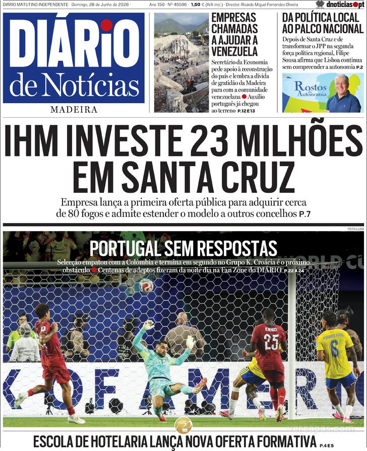 Capa Di�rio de Not�cias da Madeira - 2026-06-28