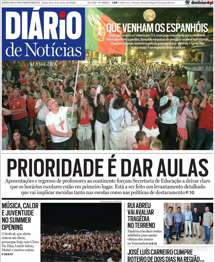 Capa Di�rio de Not�cias da Madeira - 2026-07-03