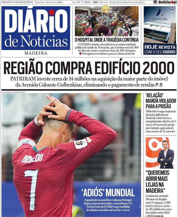 Capa Di�rio de Not�cias da Madeira - 2026-07-07