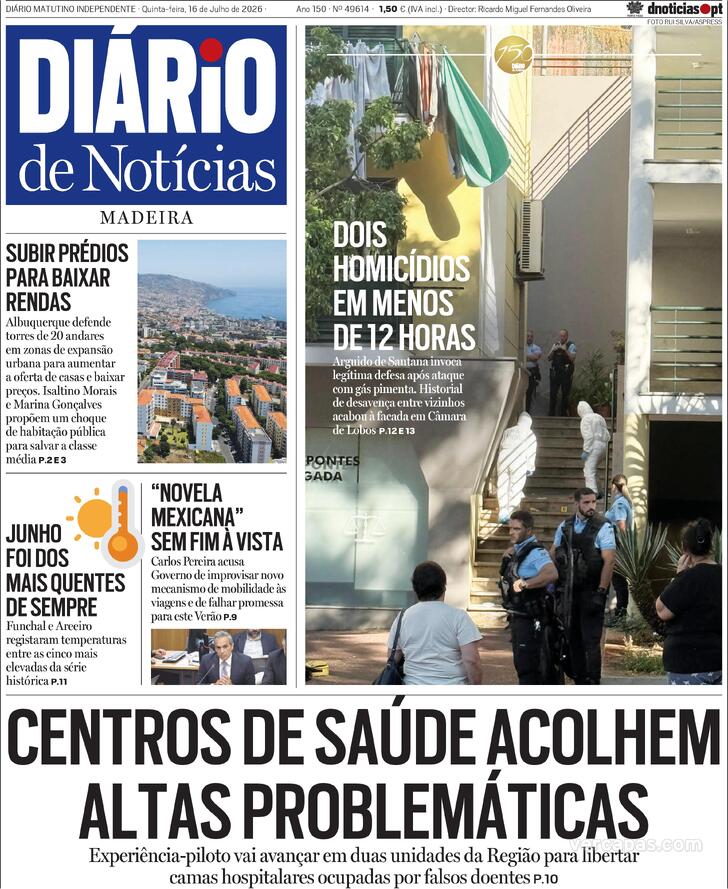 Capa Di�rio de Not�cias da Madeira - 2026-07-16
