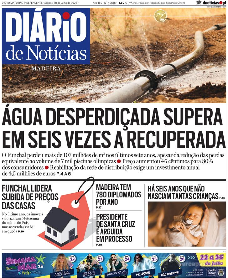 Capa Di�rio de Not�cias da Madeira - 2026-07-18