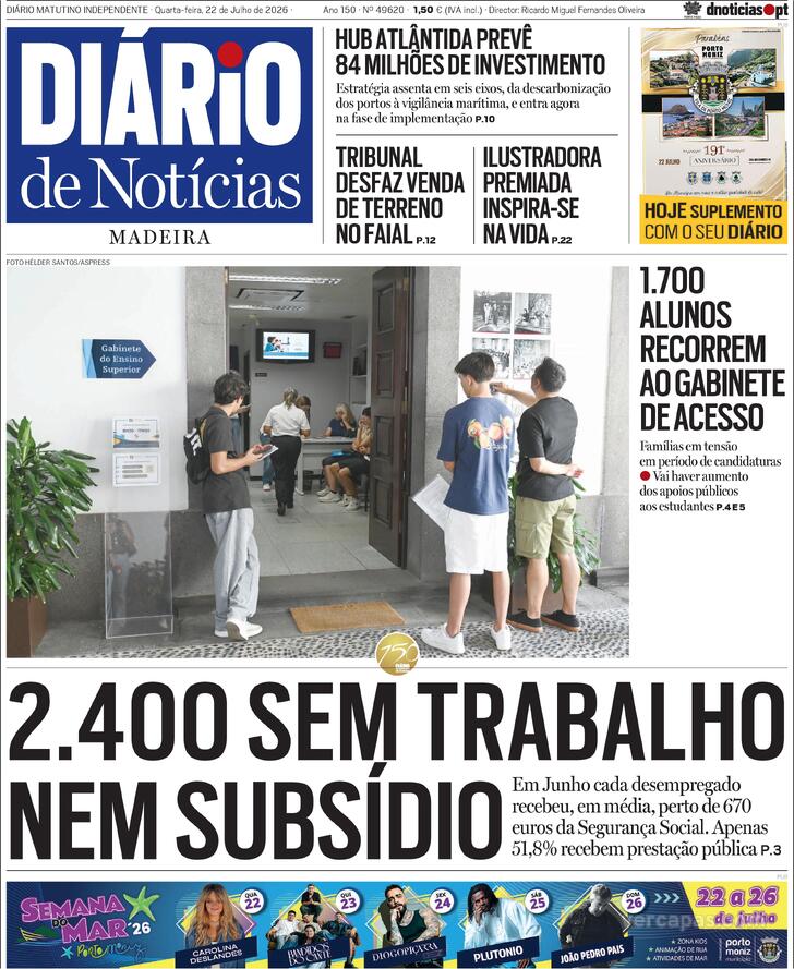 Capa Di�rio de Not�cias da Madeira - 2026-07-22