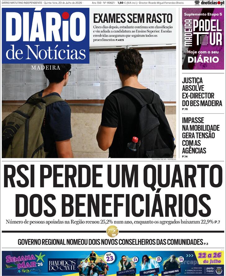 Capa Di�rio de Not�cias da Madeira - 2026-07-23