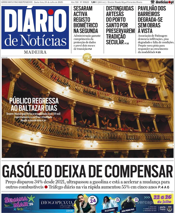 Capa Di�rio de Not�cias da Madeira - 2026-07-24