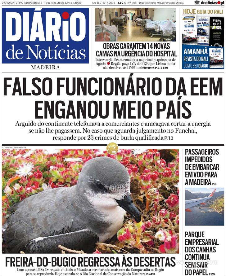 Capa Di�rio de Not�cias da Madeira - 2026-07-28