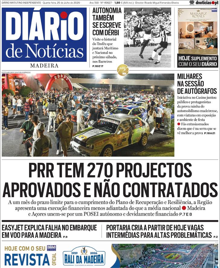 Capa Di�rio de Not�cias da Madeira - 2026-07-29
