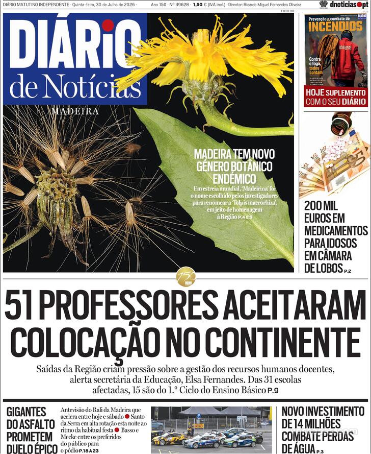 Capa Di�rio de Not�cias da Madeira - 2026-07-30
