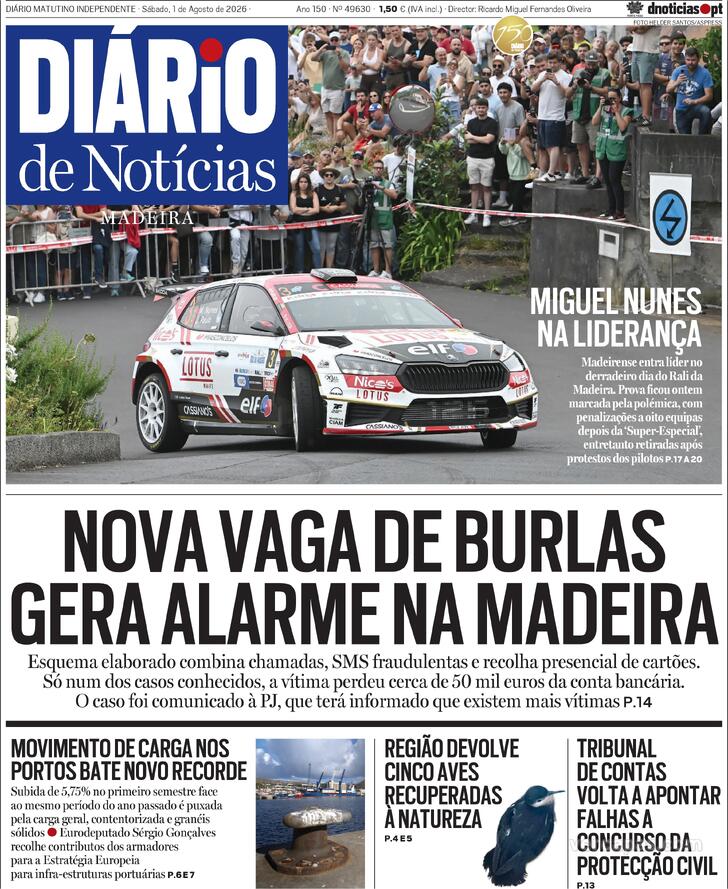 Capa Di�rio de Not�cias da Madeira - 2026-08-01