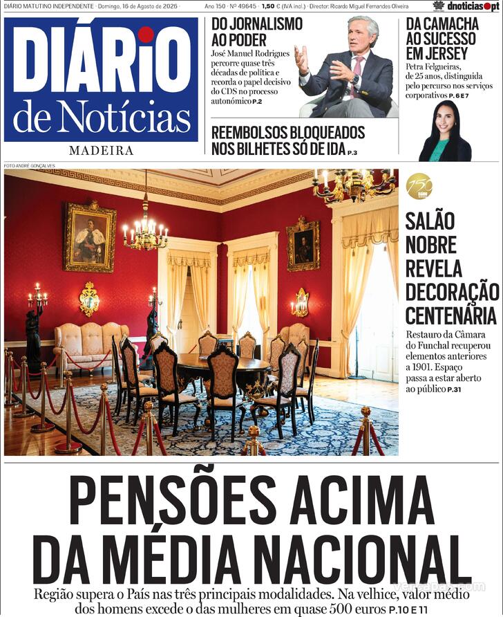 Capa Di�rio de Not�cias da Madeira - 2026-08-16