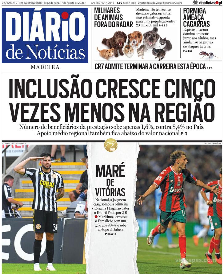 Capa Di�rio de Not�cias da Madeira - 2026-08-17