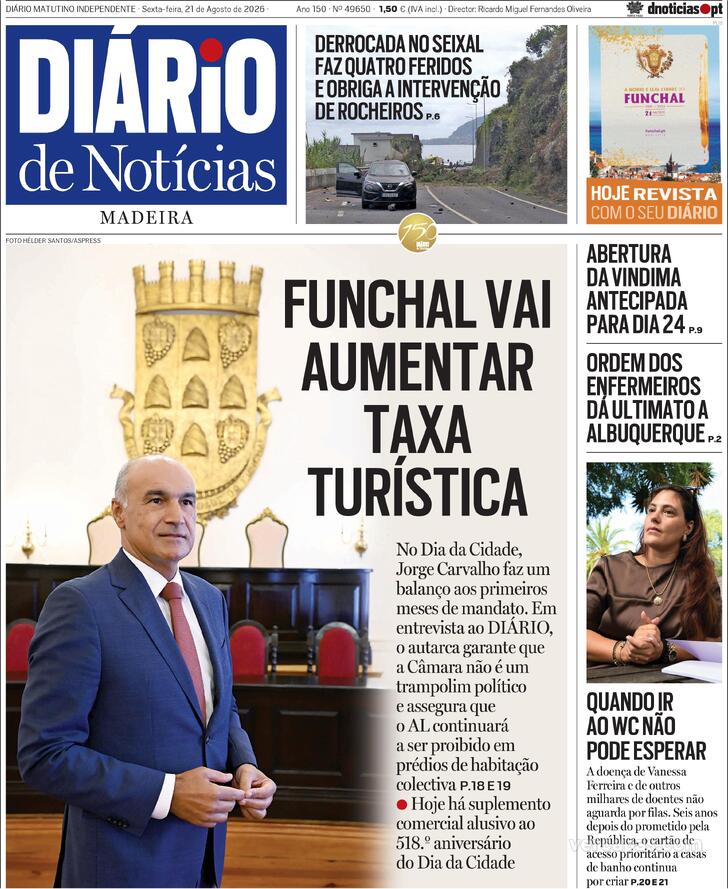 Capa Di�rio de Not�cias da Madeira - 2026-08-21