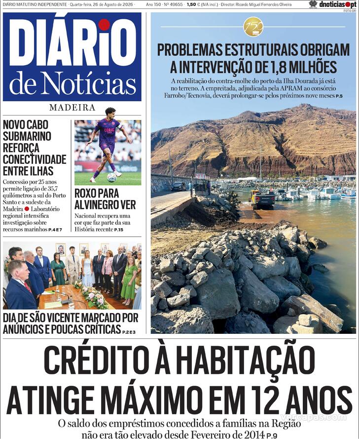 Capa Di�rio de Not�cias da Madeira - 2026-08-26