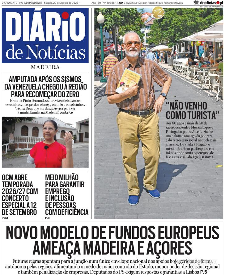 Capa Di�rio de Not�cias da Madeira - 2026-08-29