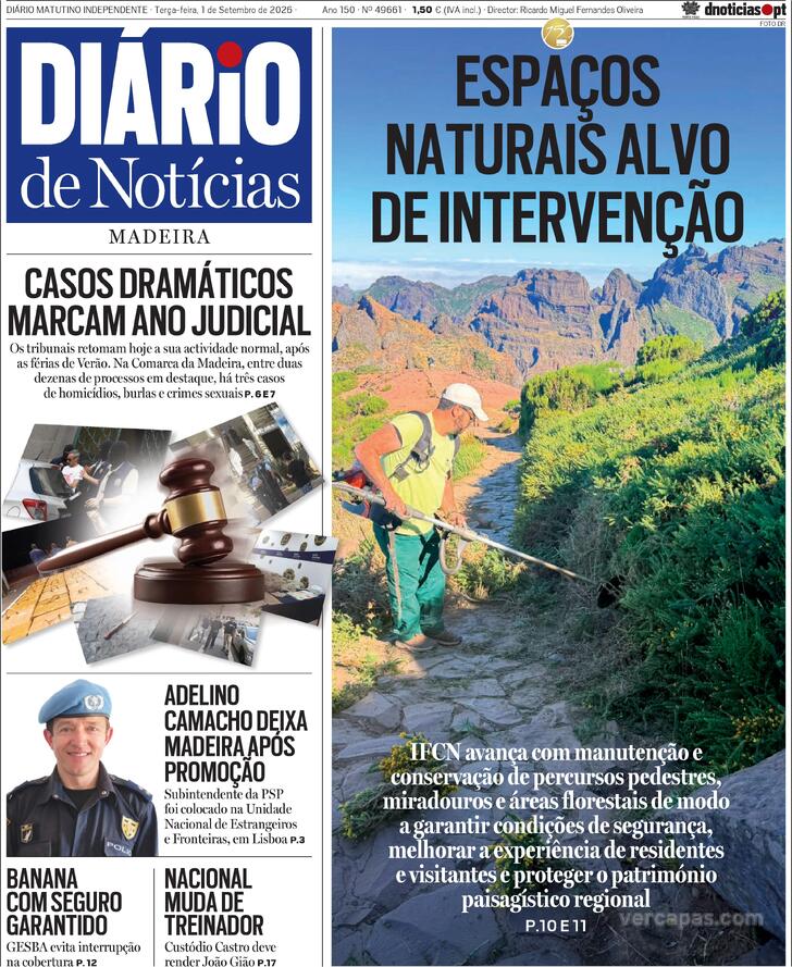 Capa Di�rio de Not�cias da Madeira - 2026-09-01