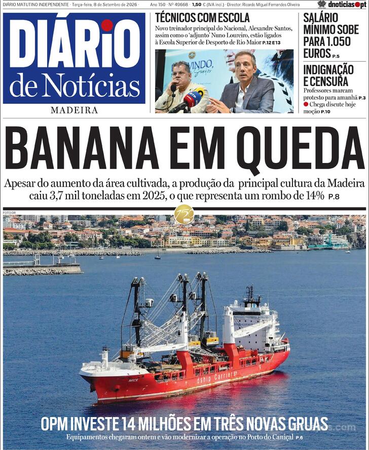 Capa Di�rio de Not�cias da Madeira - 2026-09-08