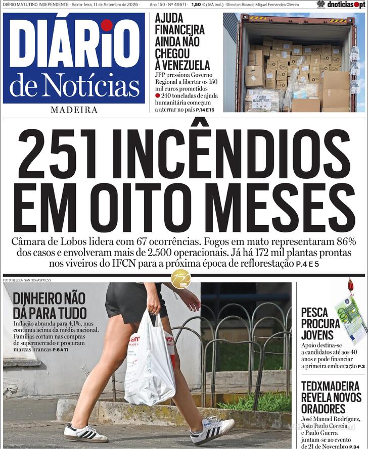 Capa Di�rio de Not�cias da Madeira - 2026-09-11