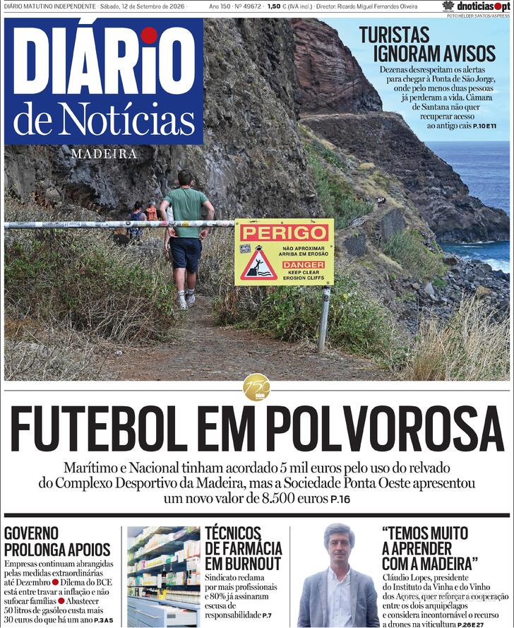 Capa Di�rio de Not�cias da Madeira - 2026-09-12