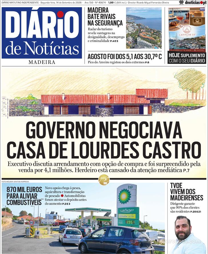 Capa Di�rio de Not�cias da Madeira - 2026-09-14