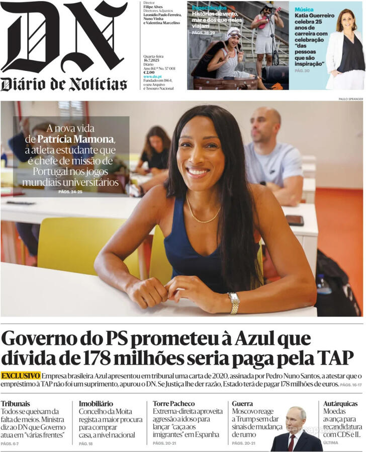Capa Dirio de Notcias - 2025-07-16