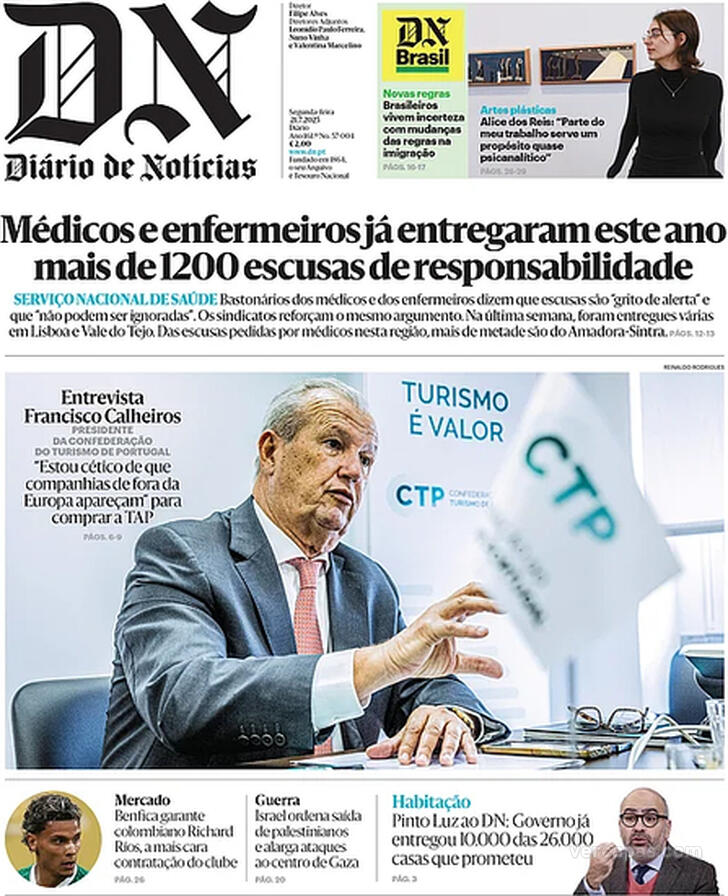 Capa Dirio de Notcias - 2025-07-21