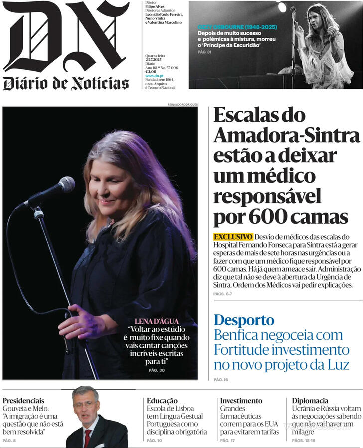 Capa Dirio de Notcias - 2025-07-23