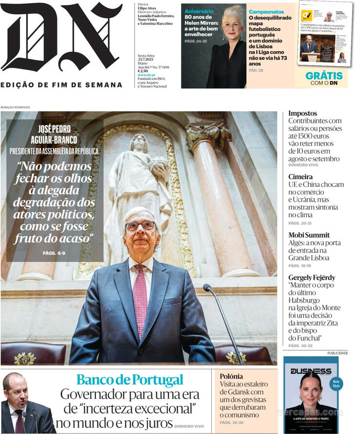 Capa Dirio de Notcias - 2025-07-25