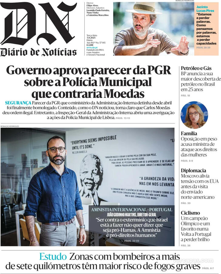 Capa Dirio de Notcias - 2025-08-05