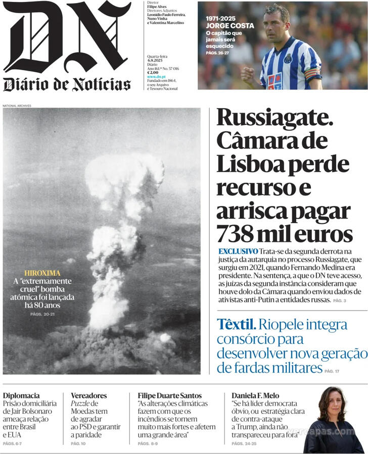 Capa Dirio de Notcias - 2025-08-06