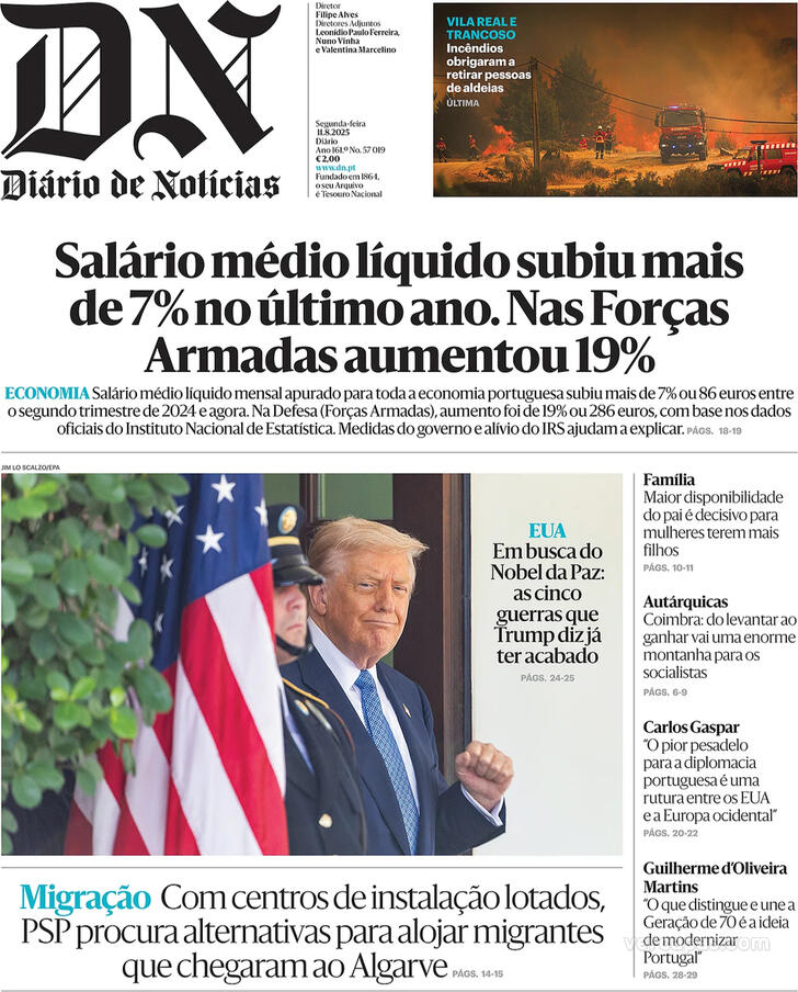 Capa Dirio de Notcias - 2025-08-11