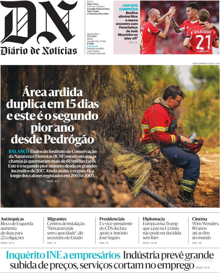 Capa Dirio de Notcias - 2025-08-13